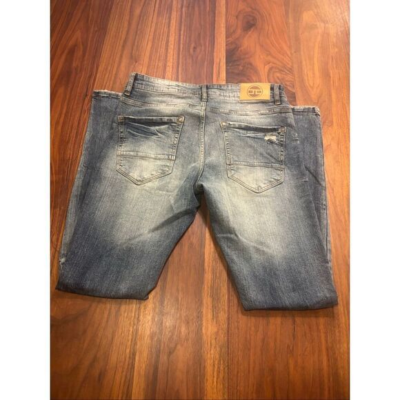 Jordan Craig Men’s Blue Faded Ripped Knees Skinny Jeans Light Washed Size 32/32 - Picture 8 of 8